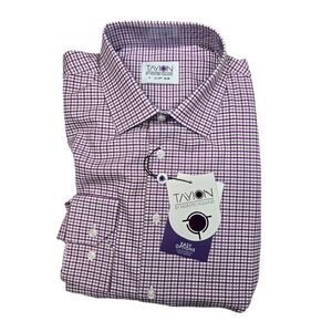 Tayion Slim-Fit Plaid Dress Shirt Men Medium 15-15.5 34/35 White Purple Gold NEW